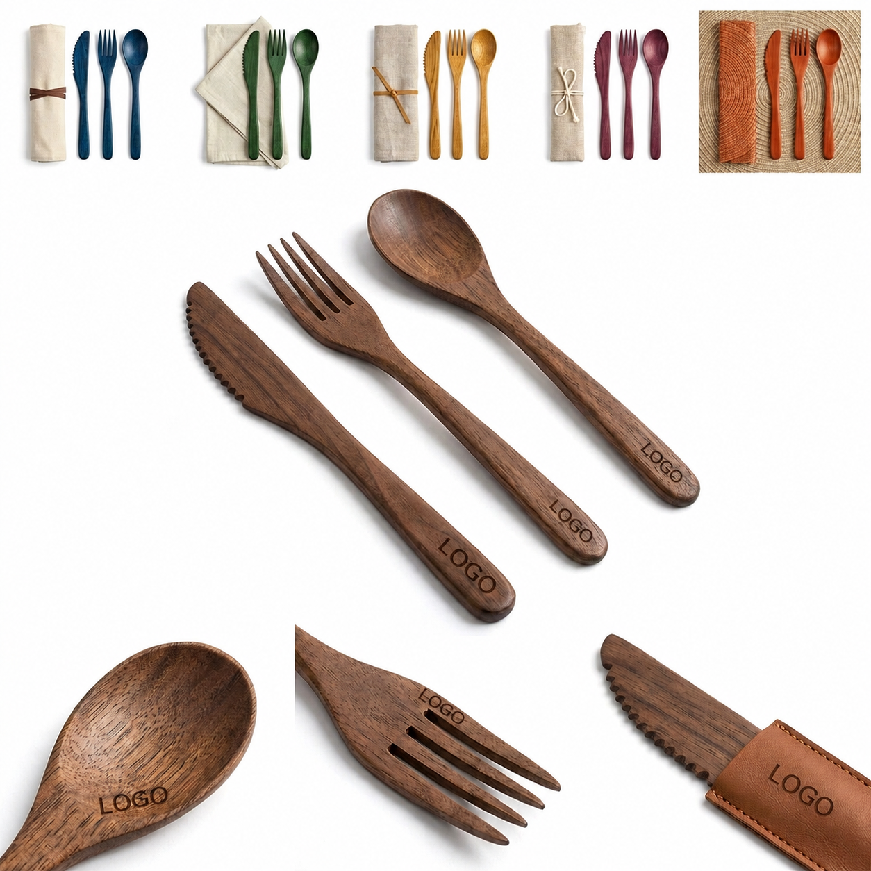 Sustainable Reusable Bamboo Travel Cutlery Kit with Carrying Case
