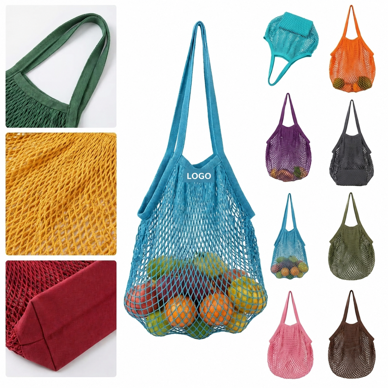 Expandable Cotton Mesh Shopping Tote with Fabric Branding Patch