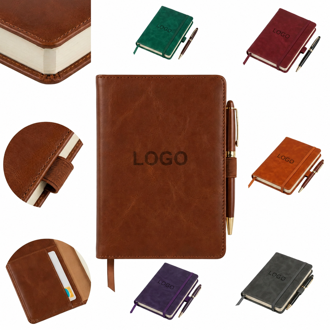 Classic Faux Leather Journal with Integrated Pen Loop and Pocket