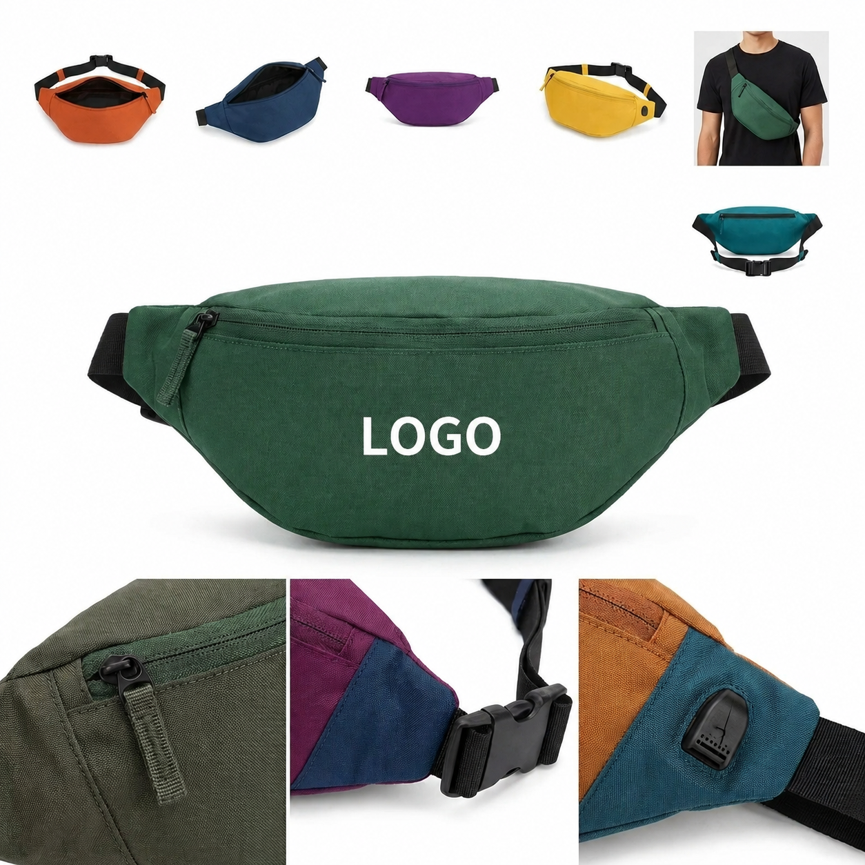 Adjustable Multi-Pocket Utility Sling Bag with Integrated Port
