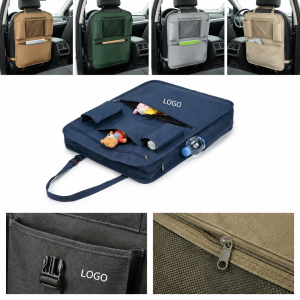 Multi-Pocket Automotive Seatback Storage Organizer with Adjustable Buckle Straps