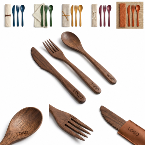 Sustainable Reusable Bamboo Travel Cutlery Kit with Carrying Case
