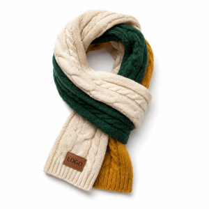 Textured Cable Knit Winter Scarf with Accent Branding Patch