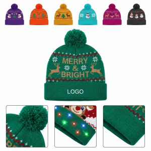 Festive Holiday Knit Beanie with Integrated LED Lights