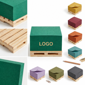 Miniature Wooden Pallet Sticky Note Cube - 8 Earthy Tones