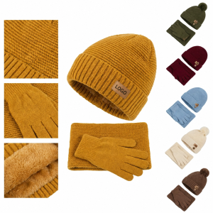 Thermal Knit 3-Piece Cold Weather Accessory Set with Cuffed Beanie, Scarf and Conductive Fingertip Gloves